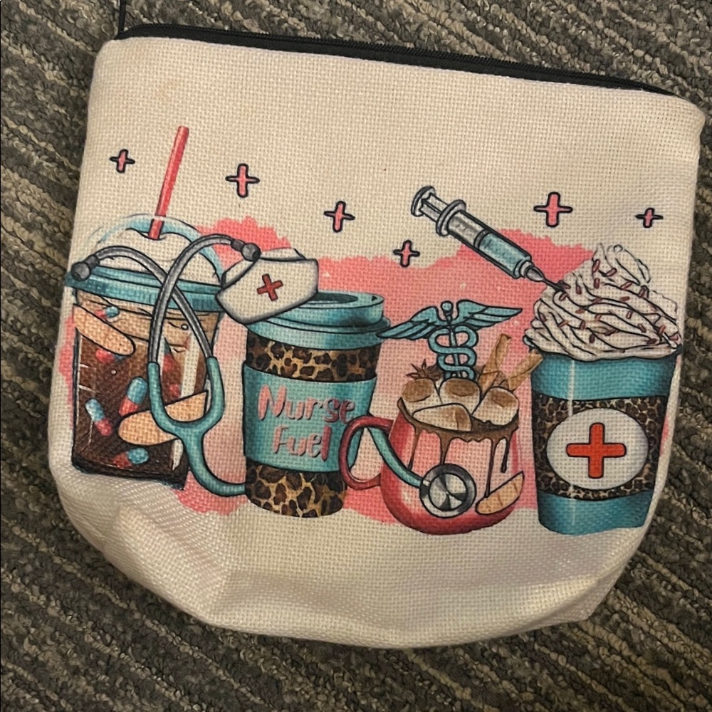 Nurse Fuel Medical Cosmetic Bag - Cream and Blue Great Gift Idea 77